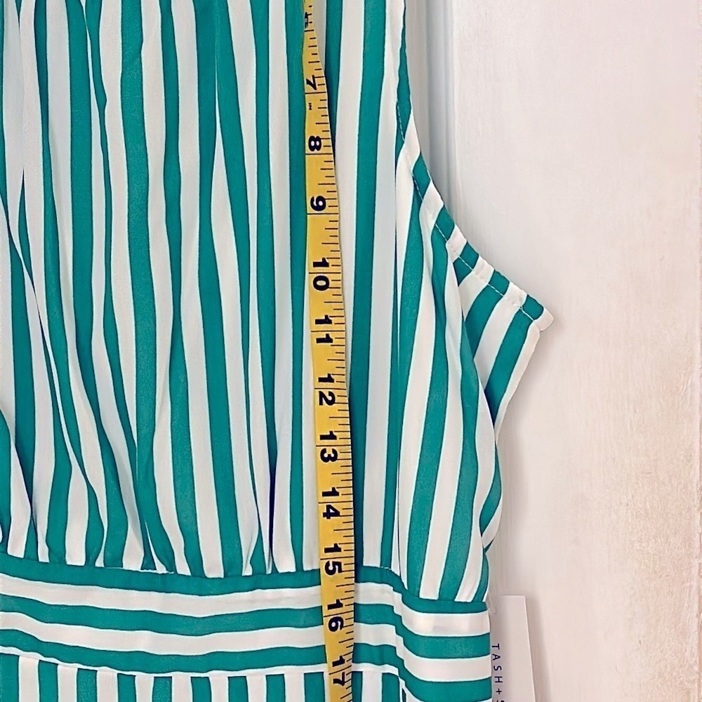 NWT Women’s Tash + Sophie Anthropologie Green & White Striped Midi Dress Size 12 - Picture 15 of 16
